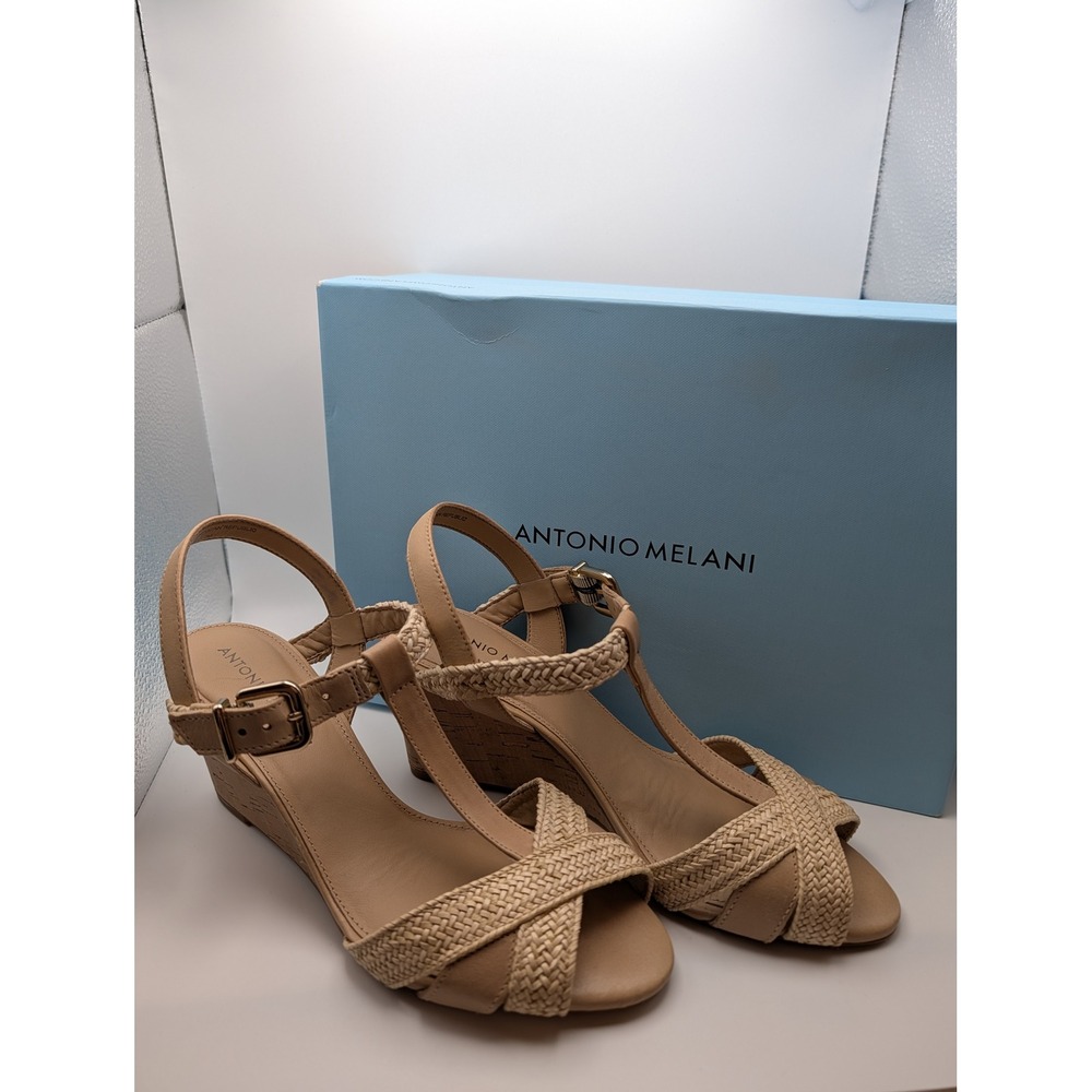 Antonio Melani Laney Sander‎ Nude Woven Wedge Sandals Womens 7M with Box